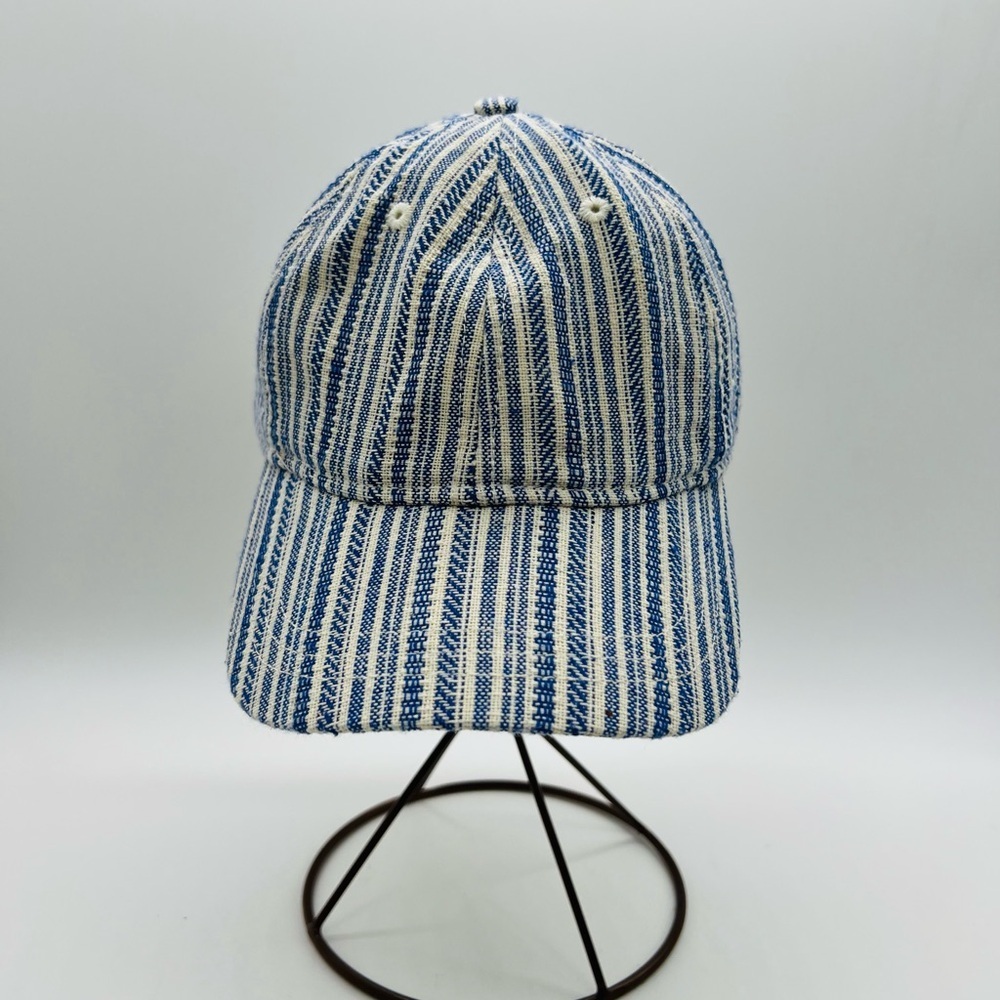 Madewell Navy and Cream Striped Ball cap with Adjustable Leather Strap
